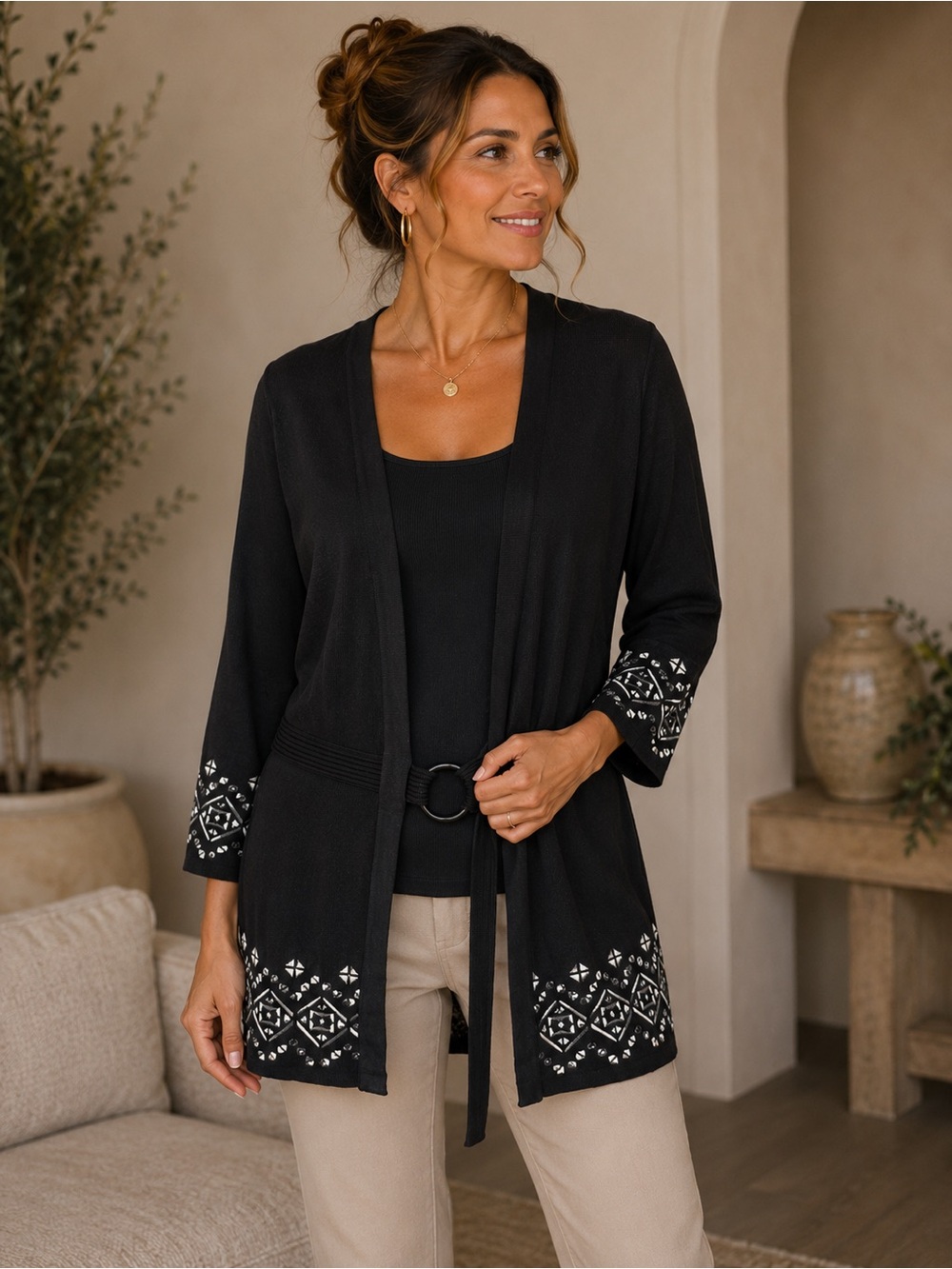 White House Black Market Women's Medium Black Open Front Cardigan Sweater
